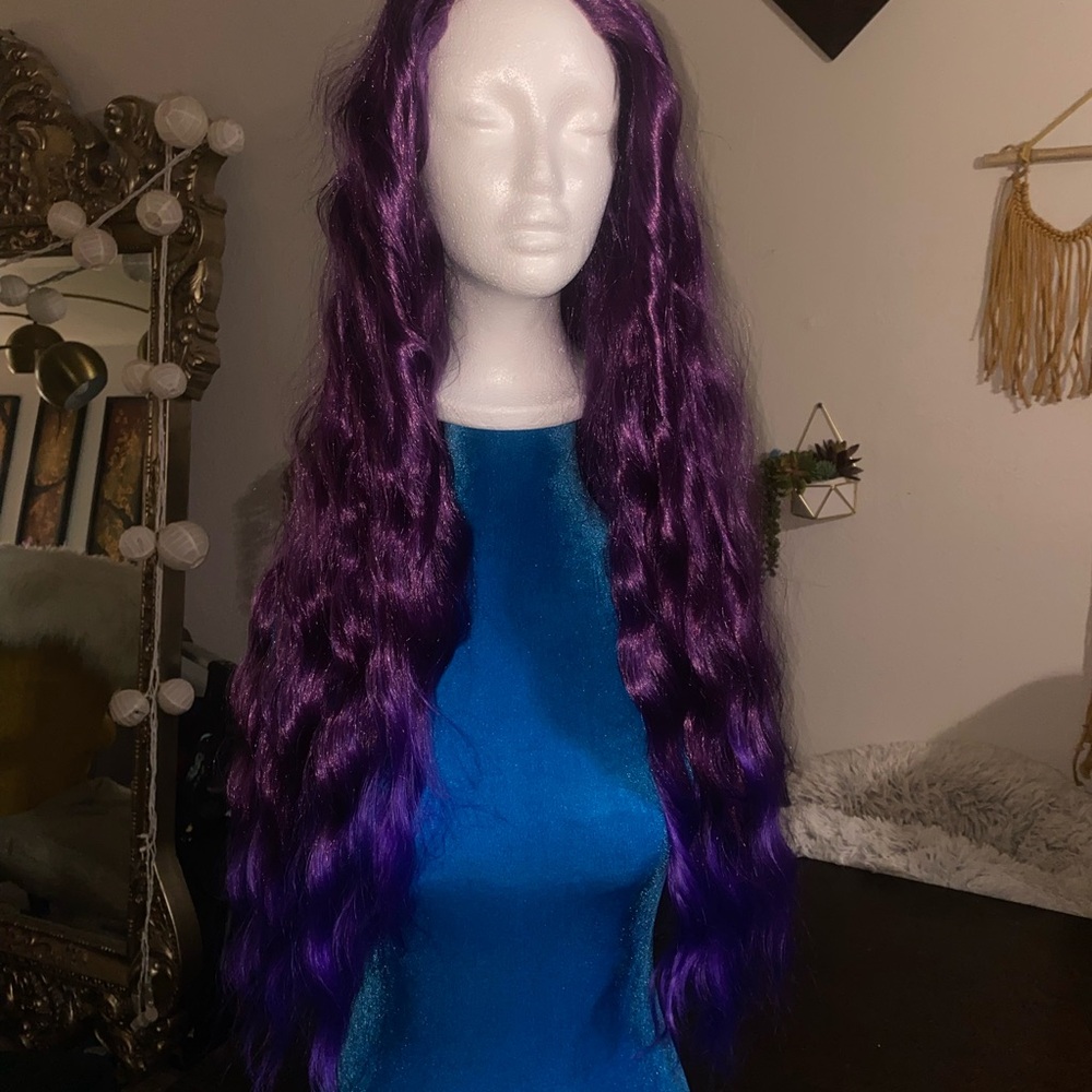 Real Lace Vibrant Purple Cascading Waves Wig